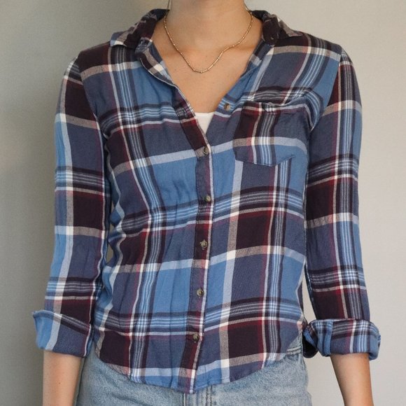 Blue and Maroon Fitted Flannel Button Down | 023 - Picture 1 of 3